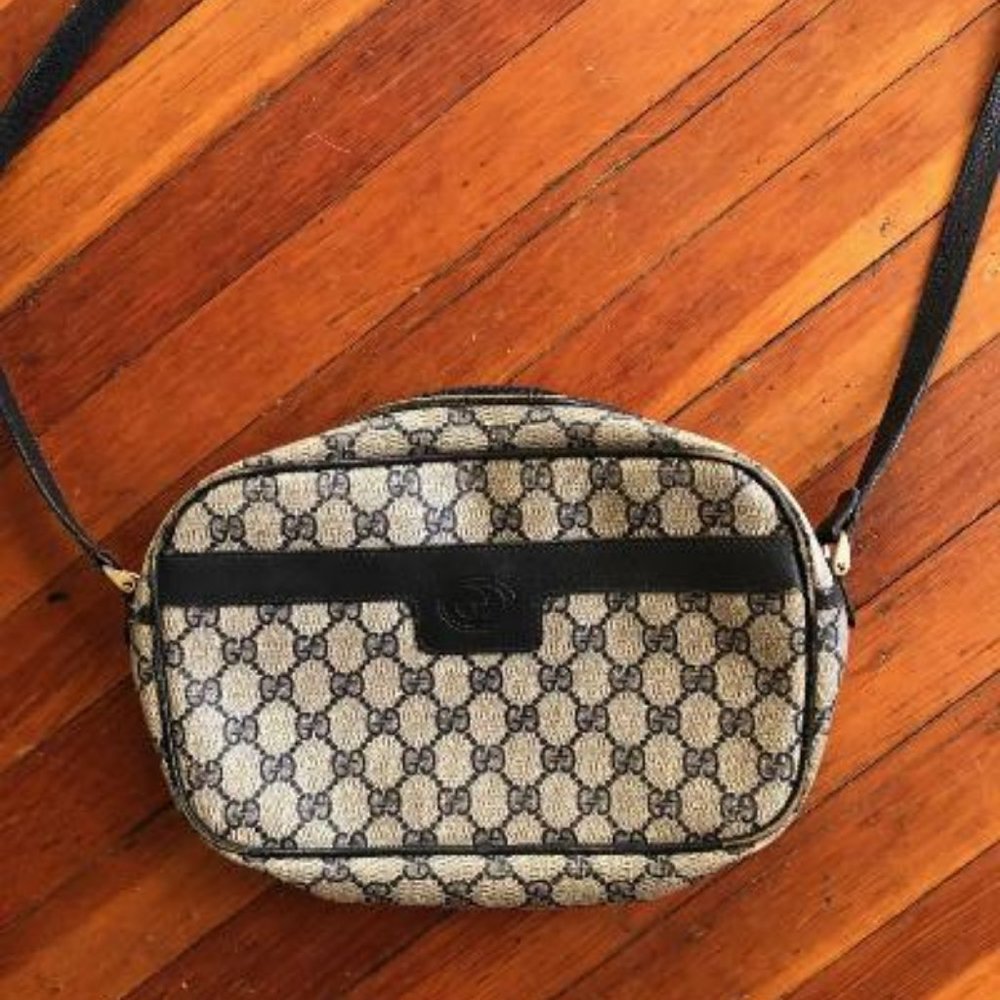 Vintage Gucci GG Blue Crossbody Bag RARE